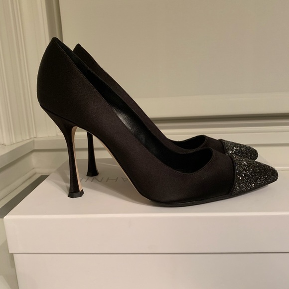Manolo Blahnik "Crystalbi" Satin Crystal Cap Toe Pumps - MSRP $1095 - Picture 3 of 9
